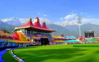 The cricket stadium of Dharmshala is between the mountains of Dhauladhar range.